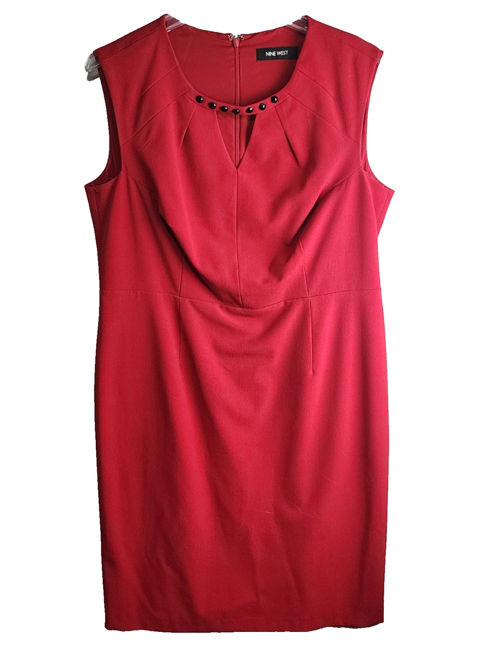 Nine West Sleeveless Sheath Dress Red Beaded Collar Accent - Missing Size